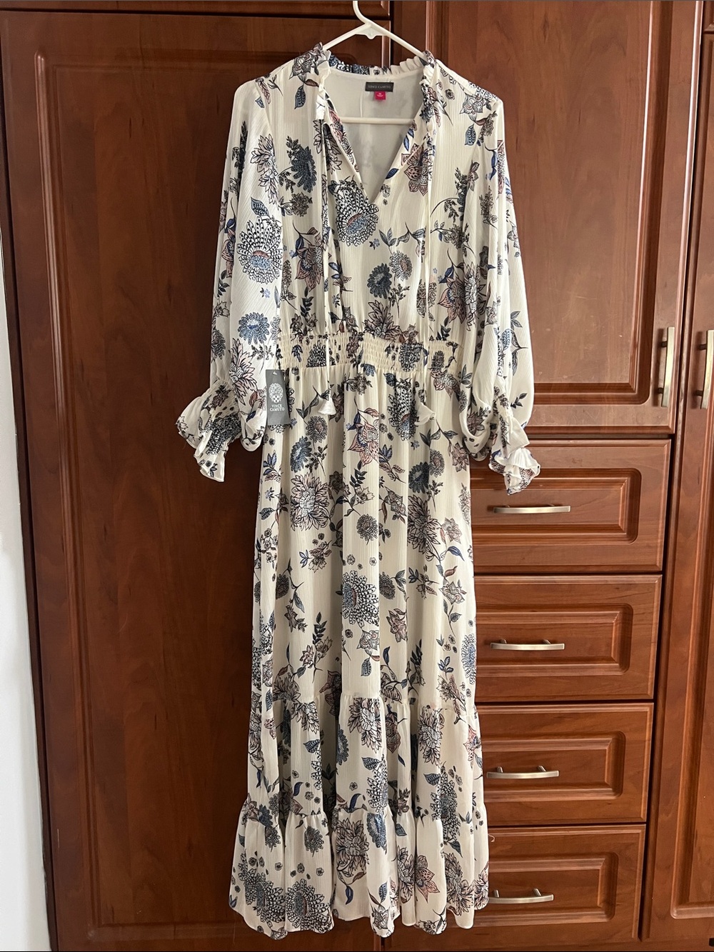 Vince Camuto Cream Maxi Dress with Blue and Brown Floral Print
